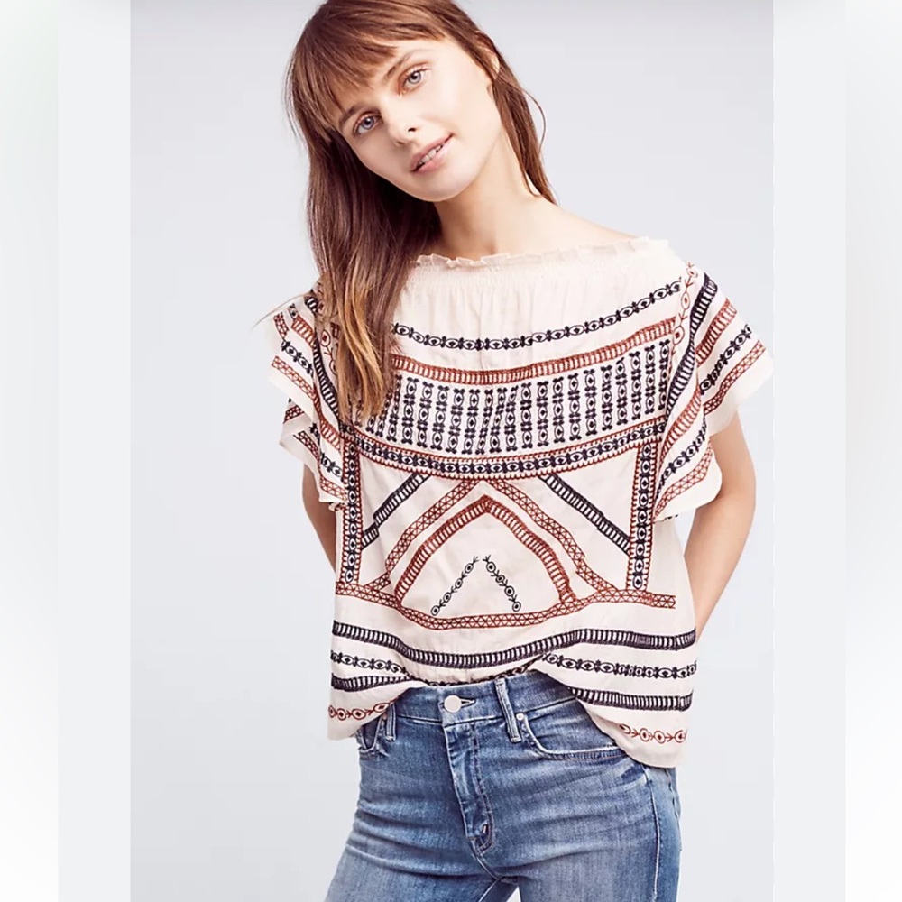 ANTHROPOLOGIE Love Sam Embroidered Gretel Blouse